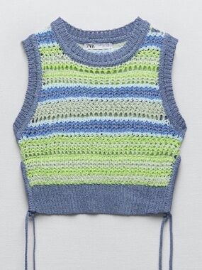 Zara Blue & Yellow Striped Knit Tank Top